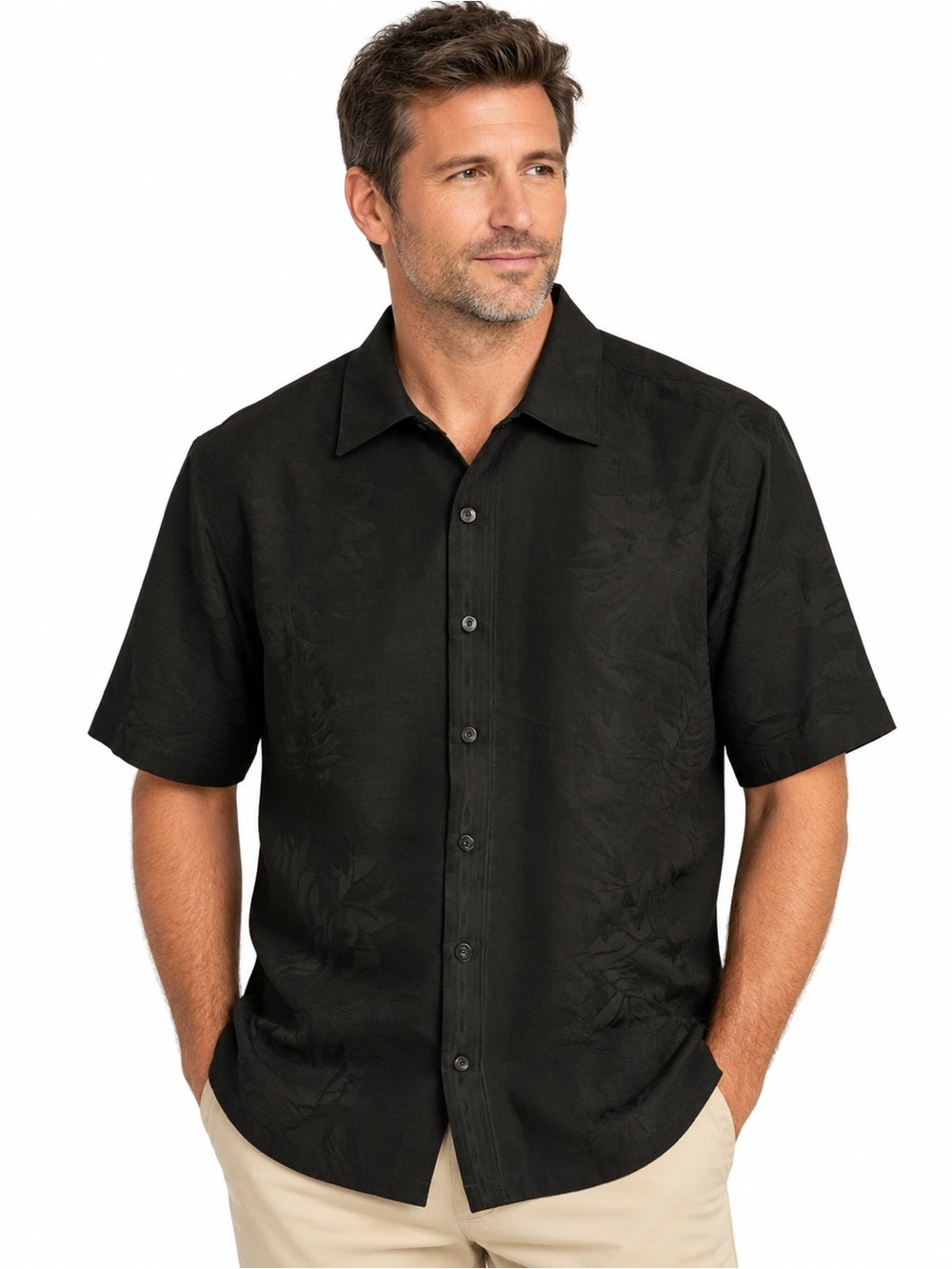 Adriano Black Short-Sleeve Button-Down Shirt